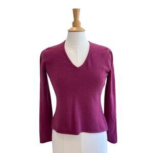 Ann Taylor Fuchsia / Purple V-Neck Long Sleeve Cashmere Sweater, M